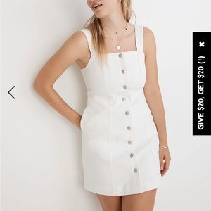 Madewell Denim Button-Front Mini Dress in Tile White size 8
